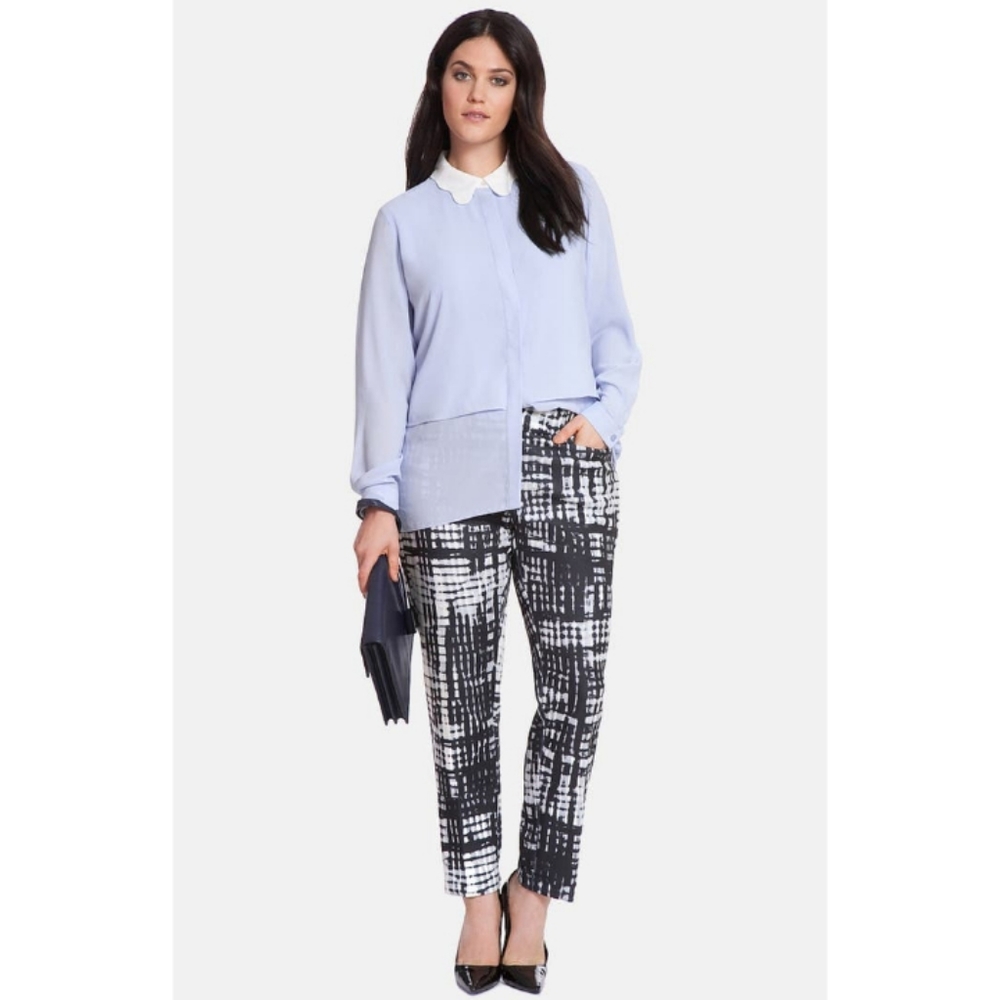 Eloquii Powder Blue Layered Button Down Blouse White Scalloped Peter Pan Collar